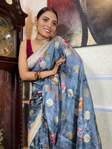 Queen Blue Designer Banarasi Silk Saree