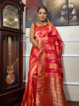 Peach Pink Banarasi Handloom Silk Saree