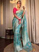 Turquoise Green Meenakari Banarasi Uppada Silk Saree
