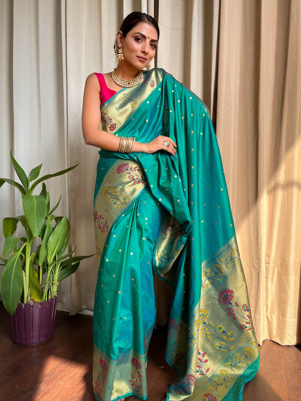 Turquoise Blue Paithani Silk Saree