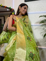 Parakeet Green Organza Silk Saree