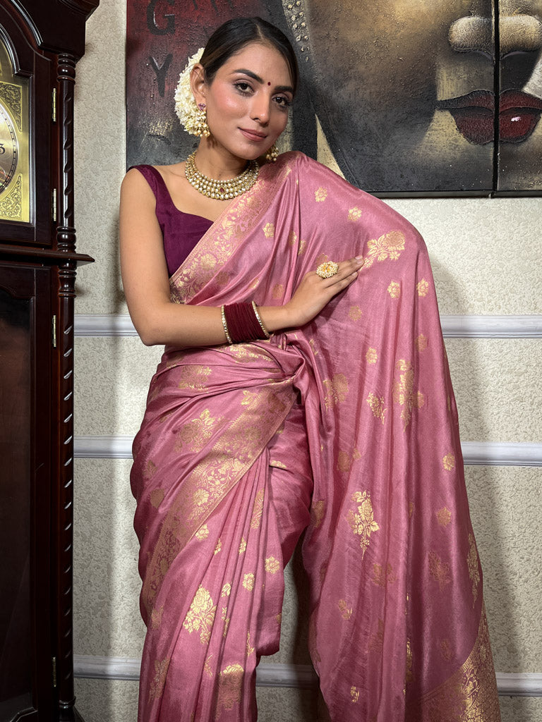 Lilac Pink Banarasi Uppada Silk Saree