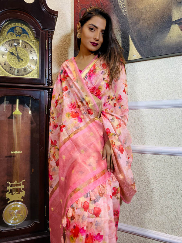 Hot Pink Uppada Cotton Silk Saree
