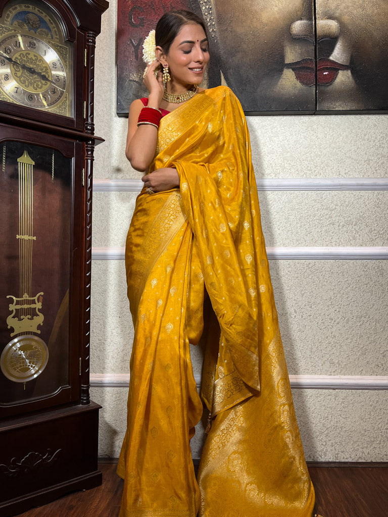 Mustard Yellow Banarasi Uppada Silk Saree