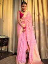 Baby Pink Banarasi Khaddi Weaved Georgette Saree