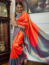 Carrot Orange Kanjeevaram Silk Banarasi Handloom Saree