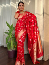 Crimson Red Banarasi Silk Saree