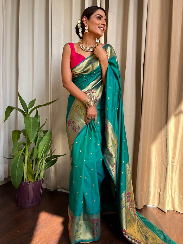 Turquoise Blue Paithani Silk Saree
