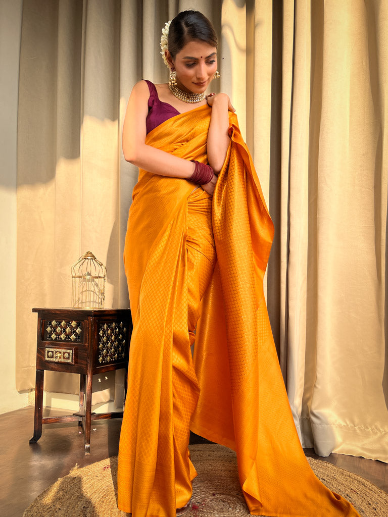 Medallion Golden Yellow Kanjeevaram Silk Saree