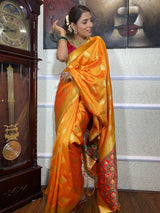 Mustard Yellow Banarasi Patola Silk Saree