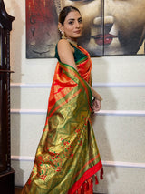 Scarlet Red Kanjeevaram Silk Banarasi Handloom Saree