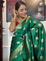 Bottle Green Banarasi Patola Silk Saree