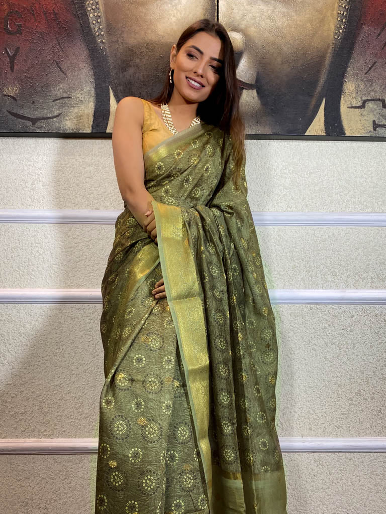 Emerald Green Uppada Cotton Silk Saree