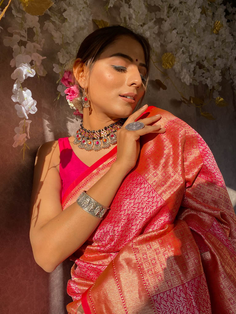 Rusty Pink Banarasi Silk Saree