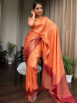 Tangerine Orange Kanjeevaram Silk Saree