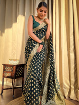 Bottle Green Banarasi Khaddi Weaved Georgette Saree