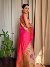 Carrot Pink Paithani Silk Saree