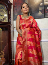 Peach Pink Banarasi Handloom Silk Saree