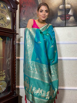 Turquoise Blue Banarasi Silk Saree