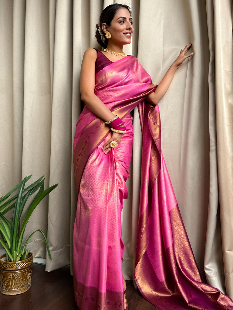 Fuchsia Pink Kanjeevaram Silk Saree