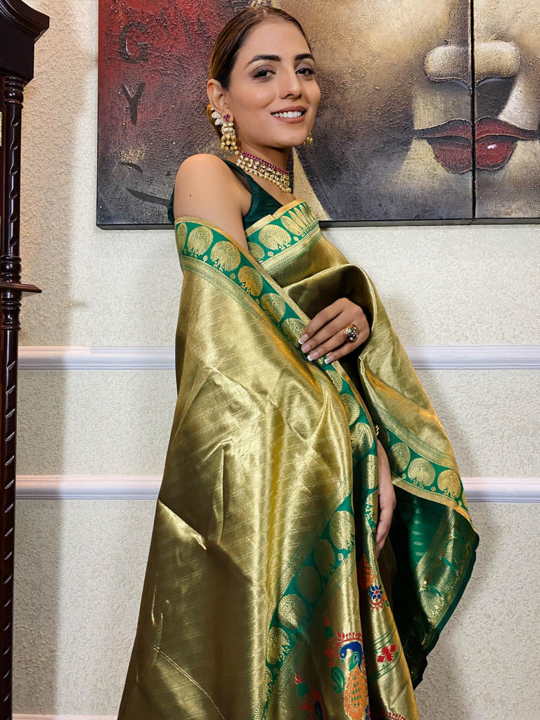 Bottle Green Banarasi Silk Saree