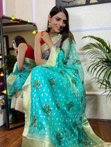 Sapphire Blue Organza Silk Saree