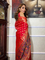 Scarlet Red Banarasi Silk Saree