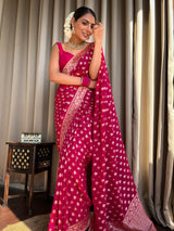 Queen Pink Banarasi Khaddi Weaved Georgette Saree