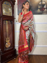 Off White Kalamkari Tussar Silk Saree