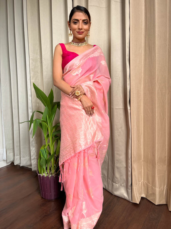 Flamingo Pink Cotton Silk Saree