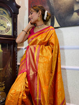 Mustard Golden Kanjeevaram Silk Banarasi Handloom Saree