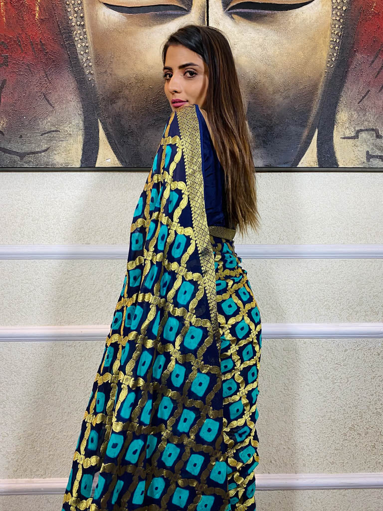 Admiral Blue Georgette Bandhej Saree