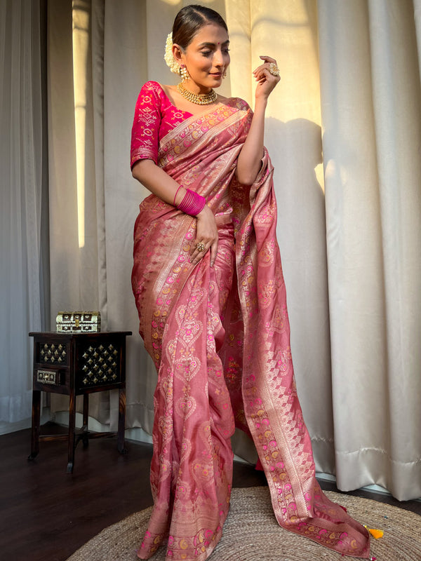 Orchid Pink Meenakari Banarasi Uppada Silk Saree