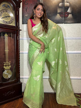 Parrot Green Cotton Silk Saree