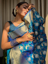 Azure blue Meenakari Banarasi Silk Saree