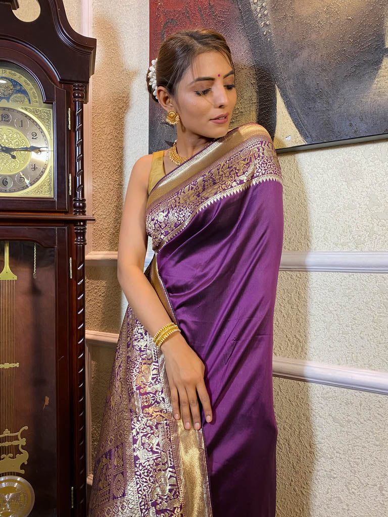 Eggplant Shaded Banarasi Silk Saree