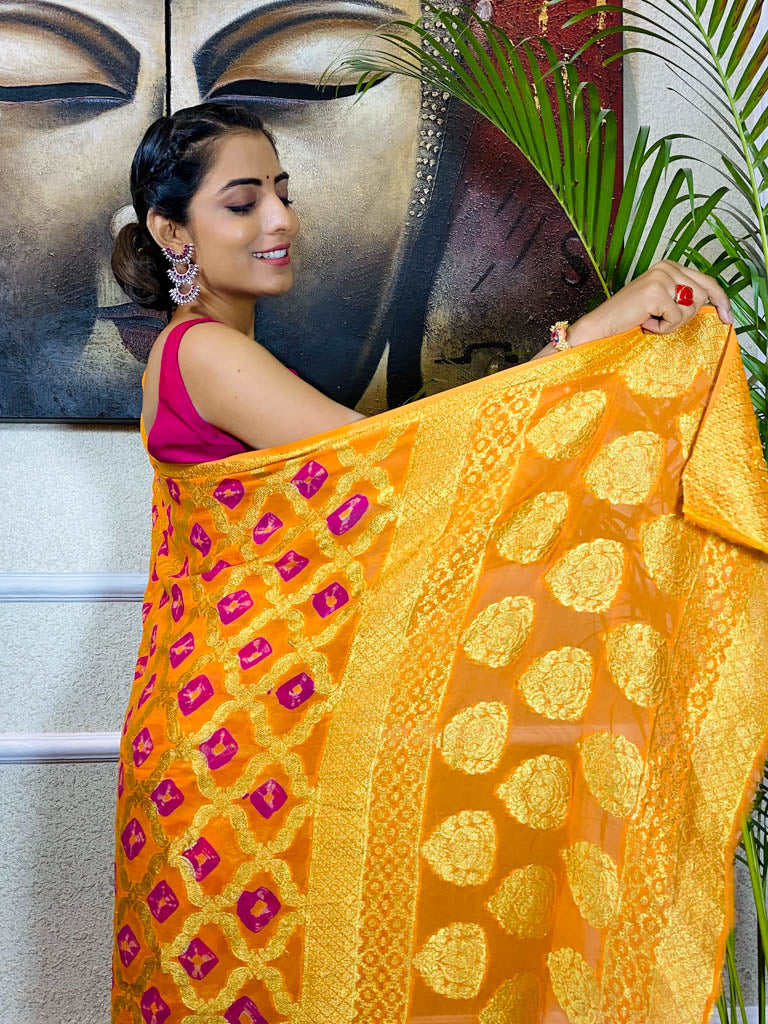 Monarch Orange Georgette Bandhej Saree