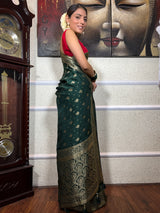 Bottle Green Banarasi Uppada Silk Saree
