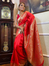 Scarlet Red Banarasi Silk Saree