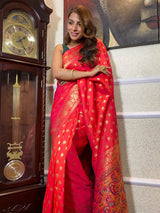 Carrot Red Banarasi Silk Saree