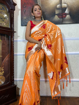 Tangerine Orange Cotton Linen Saree