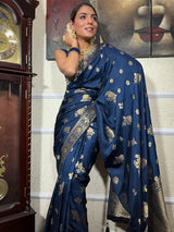 Midnight Blue Banarasi Uppada Silk Saree