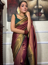 Sangria Wine Kanjeevaram Silk Saree