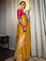 Mustard Yellow Meenakari Banarasi Uppada Silk Saree