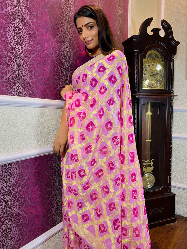 Pastel Pink Georgette Bandhej Saree