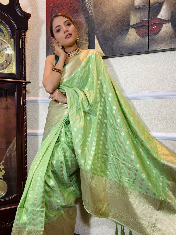 Parakeet Green Banarasi Silk Handloom Saree