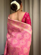 Onion Pink Meenakari Banarasi Uppada Silk Saree