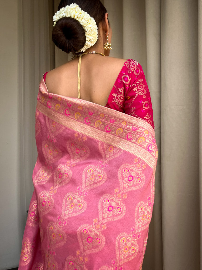 Onion Pink Meenakari Banarasi Uppada Silk Saree