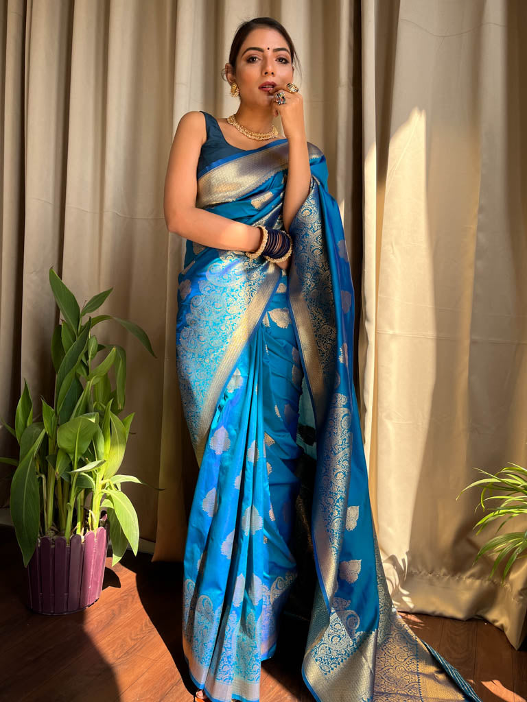 Azure Blue Banarasi Silk Saree