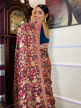 Sangria Red Designer Banarasi Silk Saree